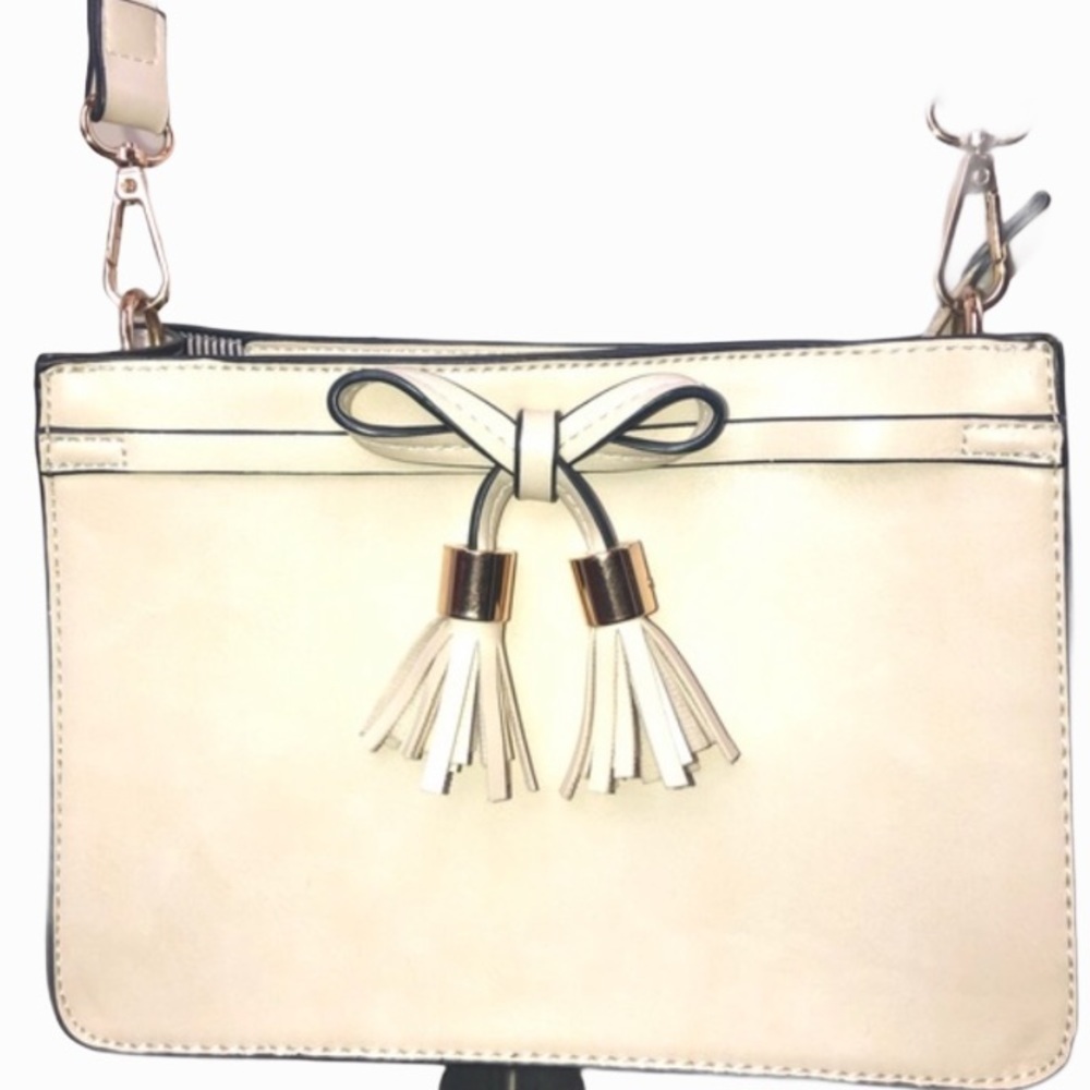 Ivory White Faux Leather Bow Front Crossbody